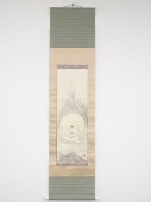 河野秋邨筆　白衣大士図　肉筆絹本掛軸（共箱）